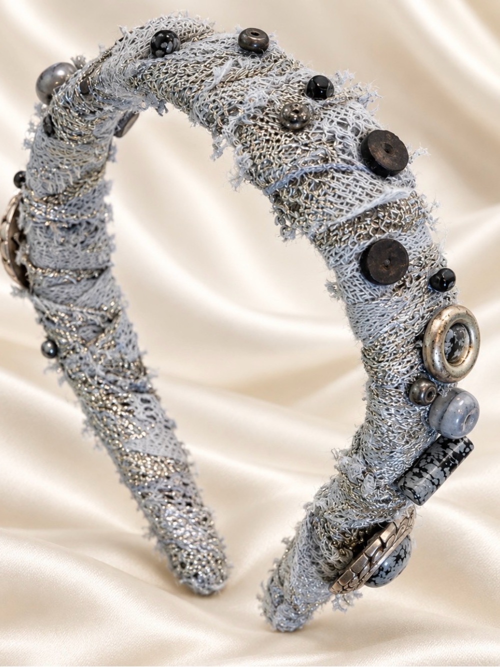 Handmade Silver Gray Embellished Headband - 4/23